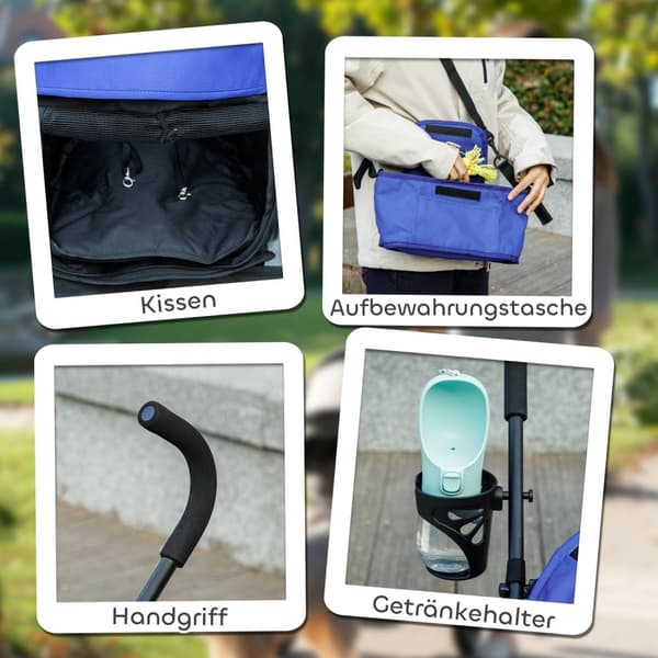 Hundeklapvogn hundevogn foldbar til hunde og katte op til 4 kg kattevogne med meshvinduer, skulderrem, opbevaringstaske, kopholder paraply kattevogn m