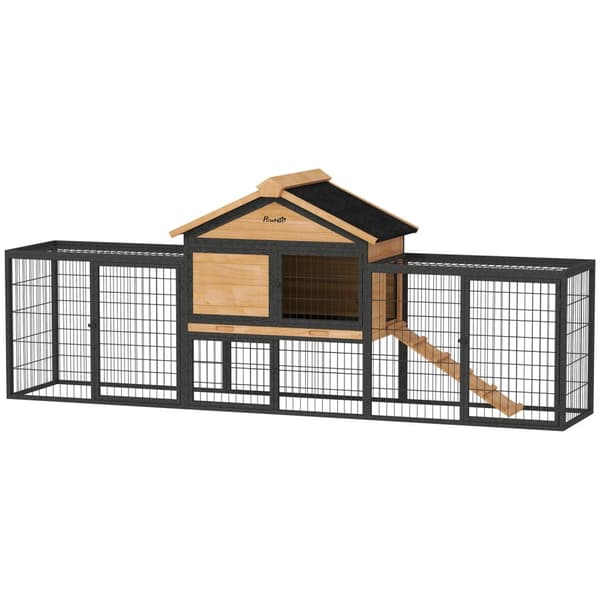 Kaninbur 2 plan med sadeltag Kaninbur af massivt træ Vintertæt Dobbeltdækkerhus med udendørs indhegning 217x53x86 cm Kaninbur Udendørs lille dyrebur t