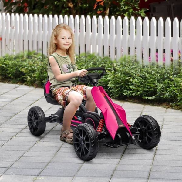 Karting-poljinauto käsijarrulla, säädettävä istuin, eteenpäin- ja peruutusvaihde, poljinauto lastenajoneuvo Kettcar lapsille 3-8v pinkki