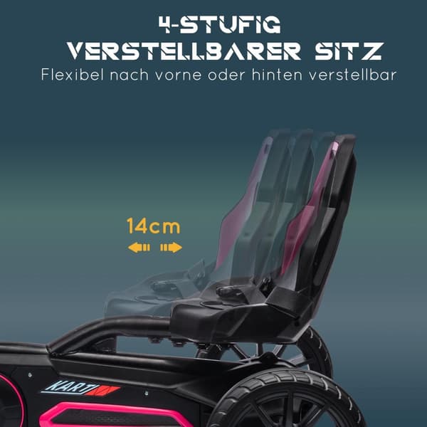 Karting-poljinauto käsijarrulla, säädettävä istuin, eteenpäin- ja peruutusvaihde, poljinauto lastenajoneuvo Kettcar lapsille 3-8v pinkki
