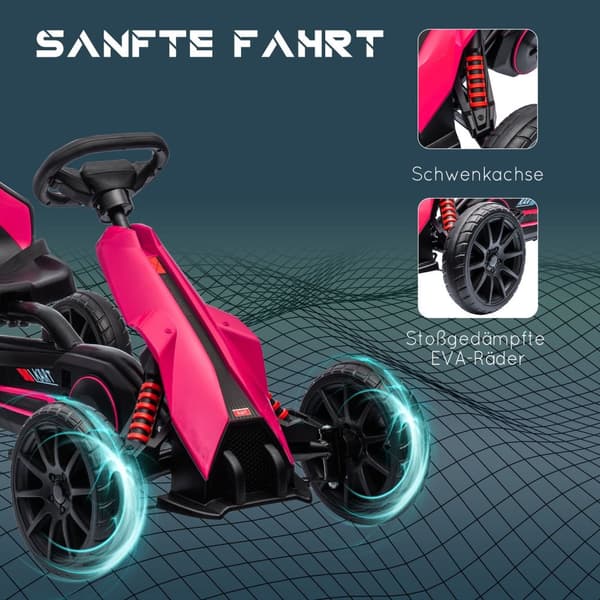 Karting-poljinauto käsijarrulla, säädettävä istuin, eteenpäin- ja peruutusvaihde, poljinauto lastenajoneuvo Kettcar lapsille 3-8v pinkki