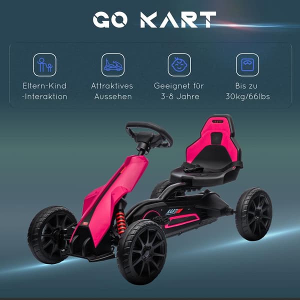 Karting-poljinauto käsijarrulla, säädettävä istuin, eteenpäin- ja peruutusvaihde, poljinauto lastenajoneuvo Kettcar lapsille 3-8v pinkki