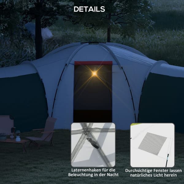 Tunneltelt, campingtelt for 6-9 personer, familietelt med 3 soverom, stue, veranda, bæreveske, 2000 mm vanntett Oxford, for hage, grønn