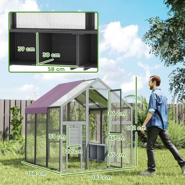 Hønsegård utendørs innhegning 1,7x1,8x1,8 m utendørs innhegning med lås hønsehus i grantre med vanntett, anti-UV tak utendørs fjærkrebur for hønsebur,