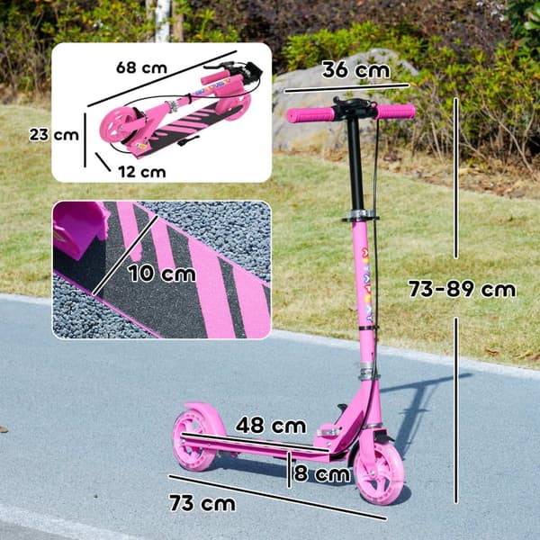 Skoter Barns hopfällbar barnsparkcykel med justerbar styrhöjd, 2 lysande hjul, handbroms & bakhjulsbroms Kick skoter för 3-8 år Barn Rosa Aosom