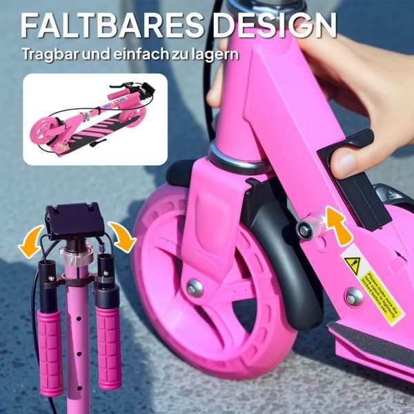 Skoter Barns hopfällbar barnsparkcykel med justerbar styrhöjd, 2 lysande hjul, handbroms & bakhjulsbroms Kick skoter för 3-8 år Barn Rosa Aosom