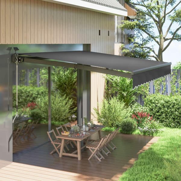 Spændemarkise med håndsving, solcellelys, foldearmsmarkise, solafskærmning, UV 50+, altanmarkise inkl. vægbeslag, solsejl, 400 cm bred til terrasse, b