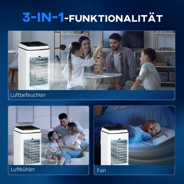 3 in 1 -mobiili-ilmastointi ilmankostutuksella vesijäähdytys 60° värähtelevä 4L ilmastointilaite 8h ajastimella, lepotilat, 75W ilmanjäähdytin kaukosä
