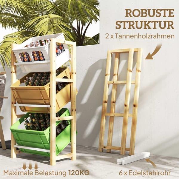 Drikkekassestativ for 3 drikkekasser, drikkestativ, trekassestativ med 3 nivåer, frittstående drikkekasseholder, belastning 150 kg, kassestativ for øl