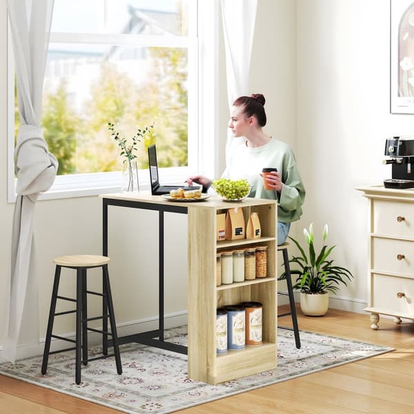 Baaripöytä baarituolisarjalla, 3 kpl. Baaripöytäsetti ja keittiön pöytä Säilytys 2 jakkaraa Jalkatuet Moderni tyyli Tilaa säästävä ruokasali Keittiö t