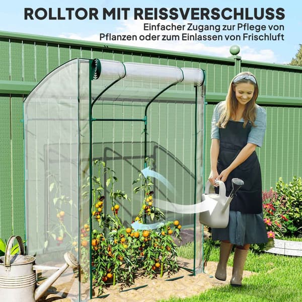 Drivhus med dør, buet tag, vintertæt, foliedrivhus af stål, drivhus til altan, have, tomathus 128 x 70 x 170 cm, tomatdrivhus til tomater, blomster, g