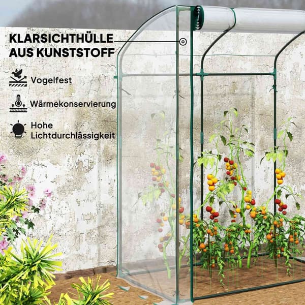 Drivhus med dør, buet tag, vintertæt, foliedrivhus af stål, drivhus til altan, have, tomathus 128 x 70 x 170 cm, tomatdrivhus til tomater, blomster, g