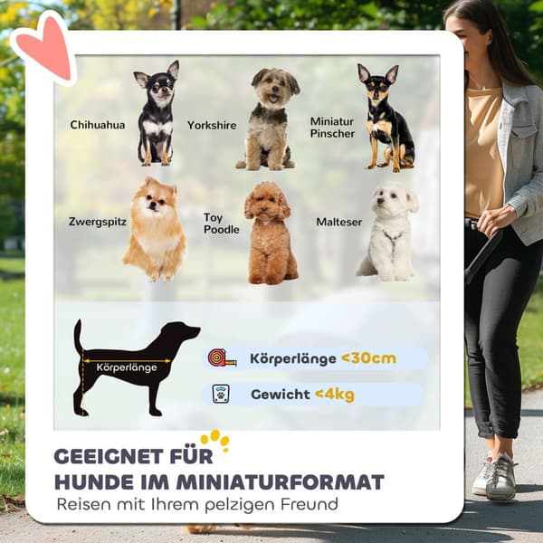 Hundeklapvogn hundevogn foldbar til hunde & katte op til 4 kg kattevogn med meshvinduer, skulderrem, opbevaringstaske, kopholder paraply kattevogn mør