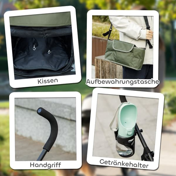 Hundeklapvogn hundevogn foldbar til hunde & katte op til 4 kg kattevogn med meshvinduer, skulderrem, opbevaringstaske, kopholder paraply kattevogn mør