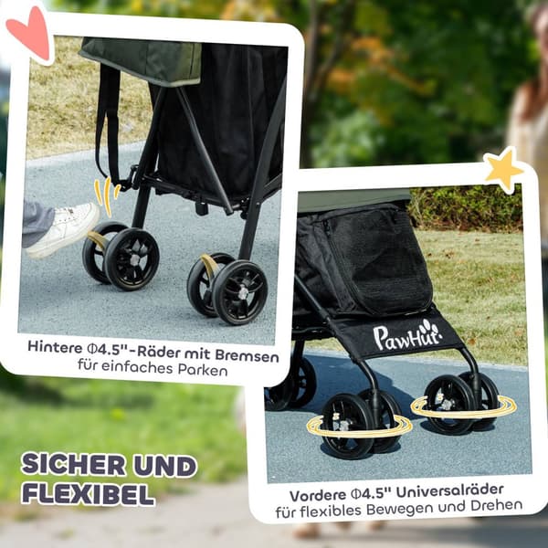 Hundeklapvogn hundevogn foldbar til hunde & katte op til 4 kg kattevogn med meshvinduer, skulderrem, opbevaringstaske, kopholder paraply kattevogn mør