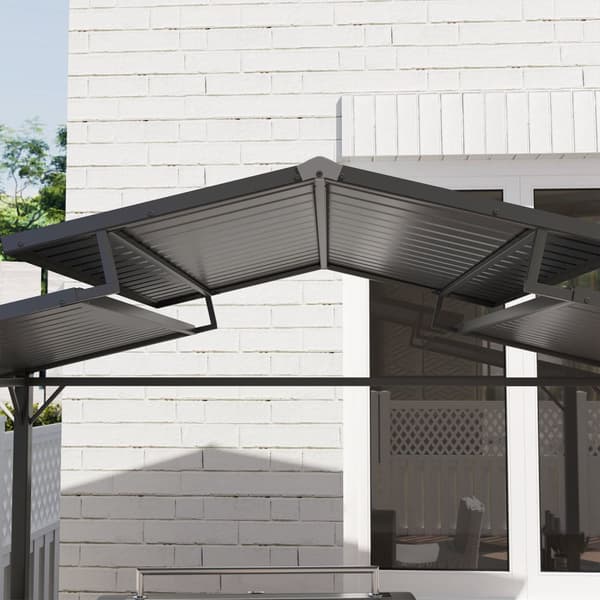 Grillpaviljong 250 x 160 x 250 cm vanntett hagepaviljong med dobbeltlags tak, sidehyller, lysthus med UV-beskyttelse, BBQ-paviljong, hagetelt grilltel