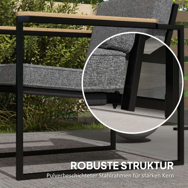 Hagemøbelsett for 4 personer, værbestandig balkongmøbelsett med 2 sofaer, 2 stoler, sittepute, sidebord, uteservering, utemøbler, hagesett for hage, t