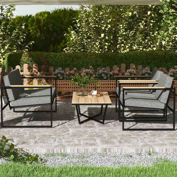 Hagemøbelsett for 4 personer, værbestandig balkongmøbelsett med 2 sofaer, 2 stoler, sittepute, sidebord, uteservering, utemøbler, hagesett for hage, t