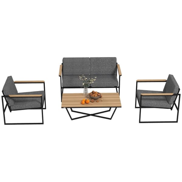Hagemøbelsett for 4 personer, værbestandig balkongmøbelsett med 2 sofaer, 2 stoler, sittepute, sidebord, uteservering, utemøbler, hagesett for hage, t