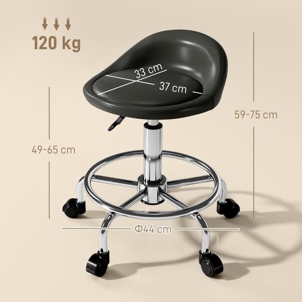 Rullekrakk høydejusterbar med rygg svingbar krakk 59-75 cm arbeidskrakk 360° roterende krakk kontorkrakk for kontorsalong massasje spa svart Aosom