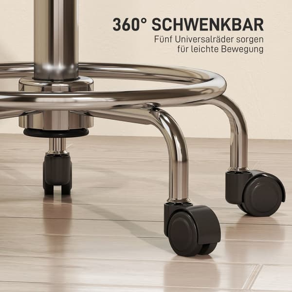 Rullekrakk høydejusterbar med rygg svingbar krakk 59-75 cm arbeidskrakk 360° roterende krakk kontorkrakk for kontorsalong massasje spa svart Aosom