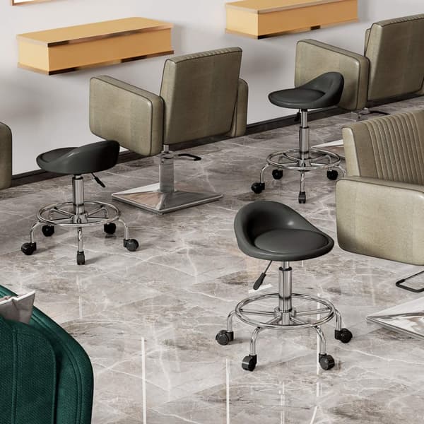 Rullekrakk høydejusterbar med rygg svingbar krakk 59-75 cm arbeidskrakk 360° roterende krakk kontorkrakk for kontorsalong massasje spa svart Aosom