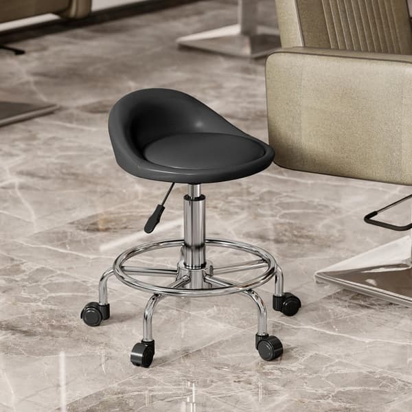 Rullekrakk høydejusterbar med rygg svingbar krakk 59-75 cm arbeidskrakk 360° roterende krakk kontorkrakk for kontorsalong massasje spa svart Aosom