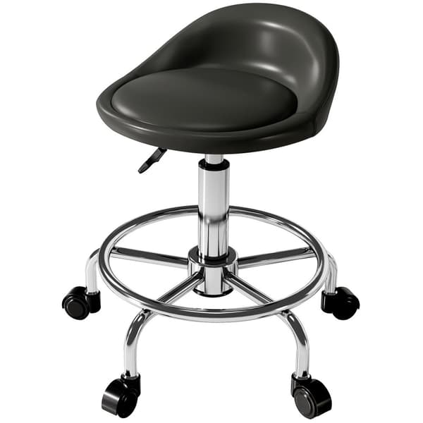 Rullekrakk høydejusterbar med rygg svingbar krakk 59-75 cm arbeidskrakk 360° roterende krakk kontorkrakk for kontorsalong massasje spa svart Aosom