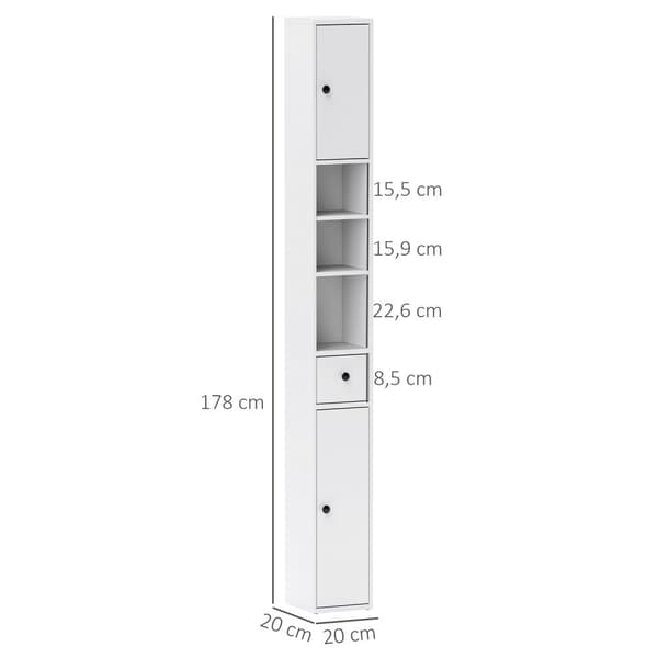 Smalt baderomsskap, høyt toalettskap med skuff, 3 åpne rom, justerbar hylle, baderomsskap for små rom, bad, stue 20 x 20 x 178 cm hvit Aosom