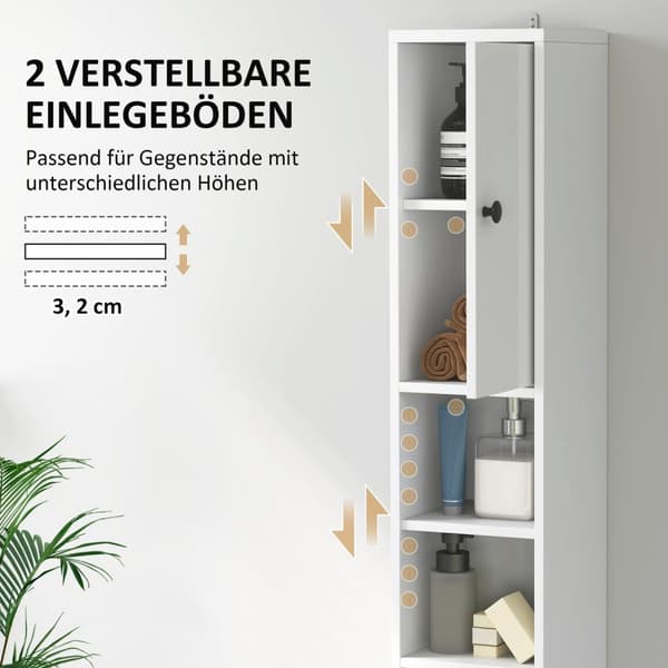 Smalt baderomsskap, høyt toalettskap med skuff, 3 åpne rom, justerbar hylle, baderomsskap for små rom, bad, stue 20 x 20 x 178 cm hvit Aosom