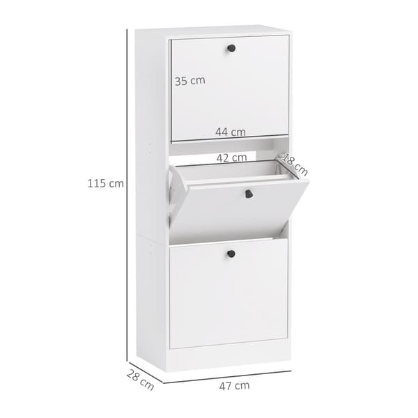 Skoskåp med 3 klaffar, skotippare, skoställ med justerbar avdelare, smal skolåda för 12 par skor 47 x 28 x 115 cm, vit Aosom