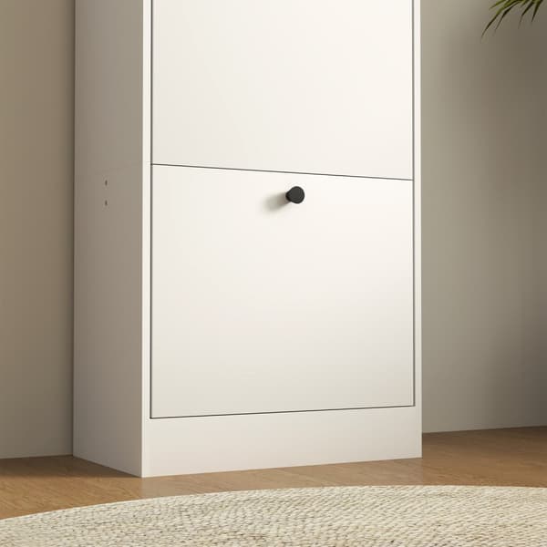 Skoskåp med 3 klaffar, skotippare, skoställ med justerbar avdelare, smal skolåda för 12 par skor 47 x 28 x 115 cm, vit Aosom