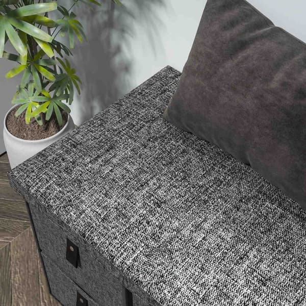 Skobenk med 6 bokser, benk, garderobebenk med linlook, skokiste til 6 par sko, til gang, gang, mørkegrå, 76,5 x 38 x 38 cm