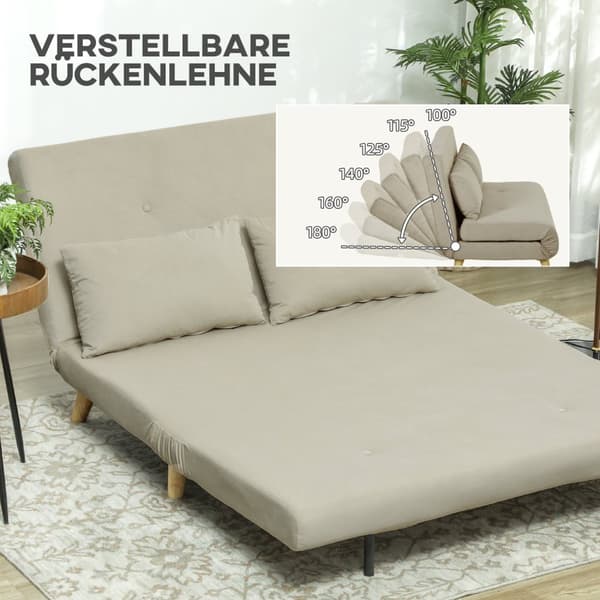 Vuodesohva sohva nukkumistoiminnolla 130 x 78 cm sohva lannetyynyllä, samettinen ilme, säädettävä selkänoja olohuoneeseen, makuuhuoneeseen, beige