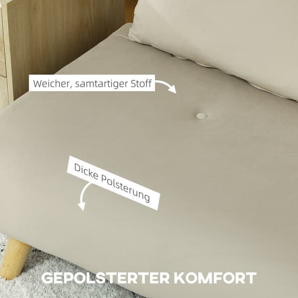 Vuodesohva sohva nukkumistoiminnolla 130 x 78 cm sohva lannetyynyllä, samettinen ilme, säädettävä selkänoja olohuoneeseen, makuuhuoneeseen, beige