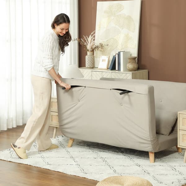 Vuodesohva sohva nukkumistoiminnolla 130 x 78 cm sohva lannetyynyllä, samettinen ilme, säädettävä selkänoja olohuoneeseen, makuuhuoneeseen, beige