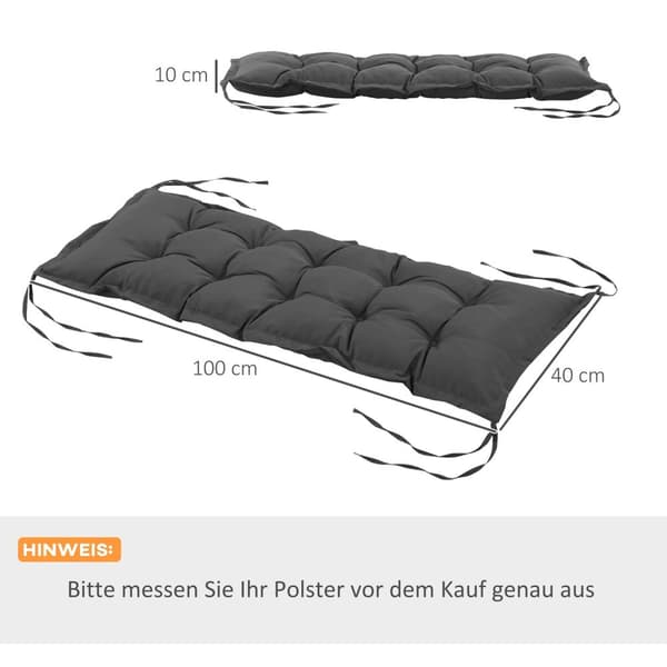 Sittdyna 100x40 cm stolsdyna med knytband, 10 cm tjock stoppning, tvättbar sittdyna för hem, trädgård, soffa, stolar, mörkgrå