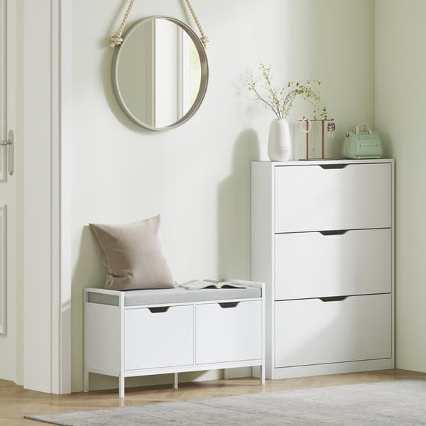 Skoskap med 3 klaffer, skohylle, skotipp, smal skokiste for 9-12 par sko 80 x 17 x 108 cm, hvit