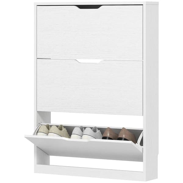 Skoskap med 3 klaffer, skohylle, skotipp, smal skokiste for 9-12 par sko 80 x 17 x 108 cm, hvit
