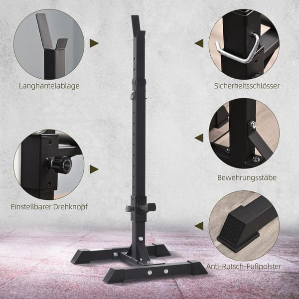 Hantelställ, set om 2, skivstångsställ, höj- och sänkbart hantelställ, skivstång med gummifotkåpor, 105-160 cm, styrketräning, upp till 150 kg, stål A