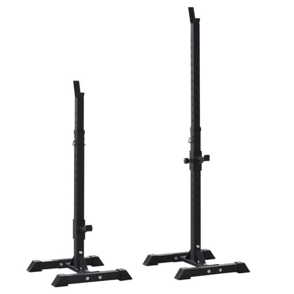 Hantelställ, set om 2, skivstångsställ, höj- och sänkbart hantelställ, skivstång med gummifotkåpor, 105-160 cm, styrketräning, upp till 150 kg, stål A