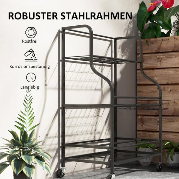 Haveredskabsarrangør 3-lags haveredskabsstativ med kroge haveredskabsstativ op til 40 kg bæreredskabsholder multifunktions kosteholder til garage, sku