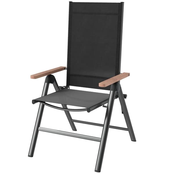 Hagestol laget av stål, sammenleggbar stol med armlener, sammenleggbar balkongstol, campingstol, 120 kg bæreevne, terrassestol med høy rygg for hage,