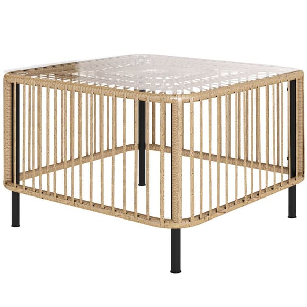 Havebord i polyrattan, 65 x 65 x 43 cm, vejrbestandigt sidebord, firkantet terrassebord med glasplade, sofabord, altanbord, havemøbler til haven, terr
