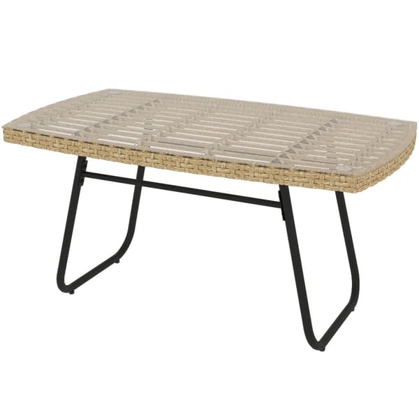 Polyrottinki puutarhapöytä, 90 x 50 x 45 cm, UV-suojattu sivupöytä lasitasolla, suorakaiteen muotoinen patiopöytä, parvekepöytä puutarhaan, terassille