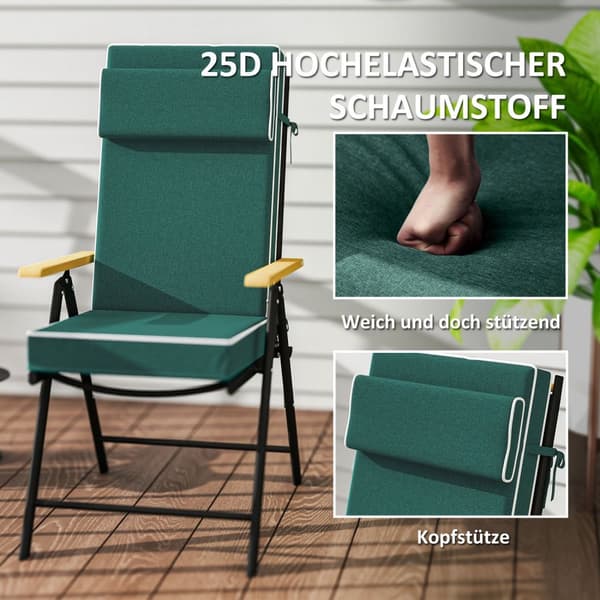 Setepute 120 x 47 x 9,5 cm vannavstøtende stolpute med knyter, hodestøtte, UPF50+ utendørs sitteunderlag innendørs, sitteunderlag for sammenleggbar st