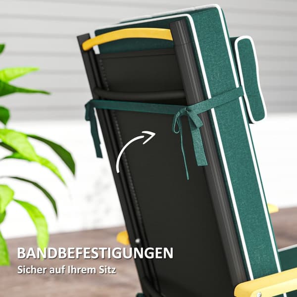 Setepute 120 x 47 x 9,5 cm vannavstøtende stolpute med knyter, hodestøtte, UPF50+ utendørs sitteunderlag innendørs, sitteunderlag for sammenleggbar st