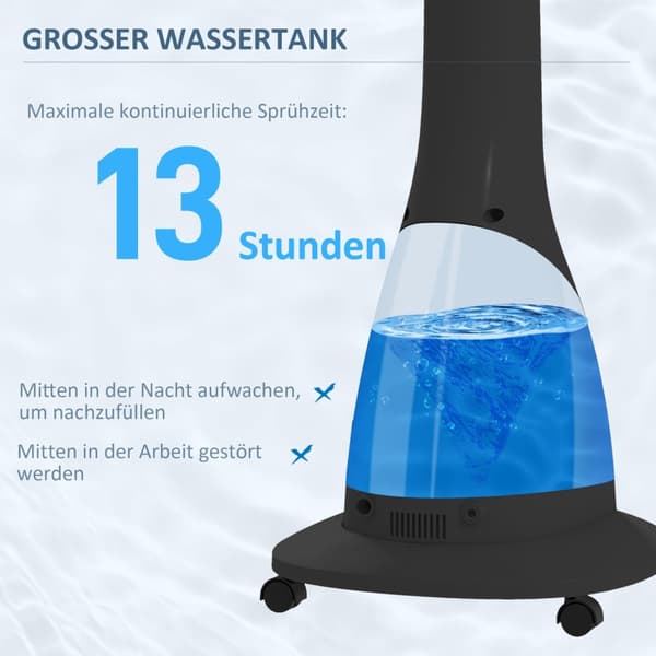 Vattenkylningsfläkt Stativ Fläkt med Spray Mist Fjärrkontroll Timer Oscillerande 3 Nivåer 3L Vattentank 90W Vattenfläkt med Hjul 125cm Aosom