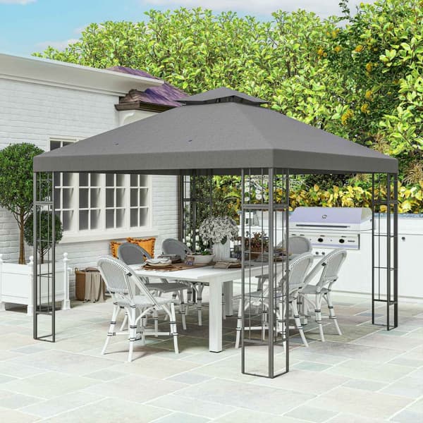 Lysthus med dobbelt tak, ca. 3x3 m, vannavvisende, stabil, vintersikker, hagepaviljong med UV-beskyttelse, partytelt av metall, til hage, terrasse, mø