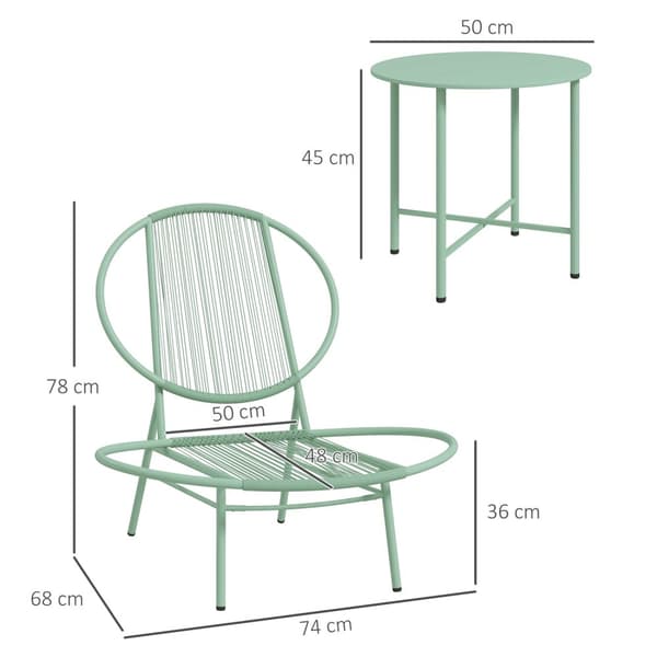 3-delt bistrosæt af stål, vejrbestandigt havemøbelsæt med bistrobord, ergonomiske skalformede havestole, udendørs altanmøbelsæt, siddegruppe, altansæt
